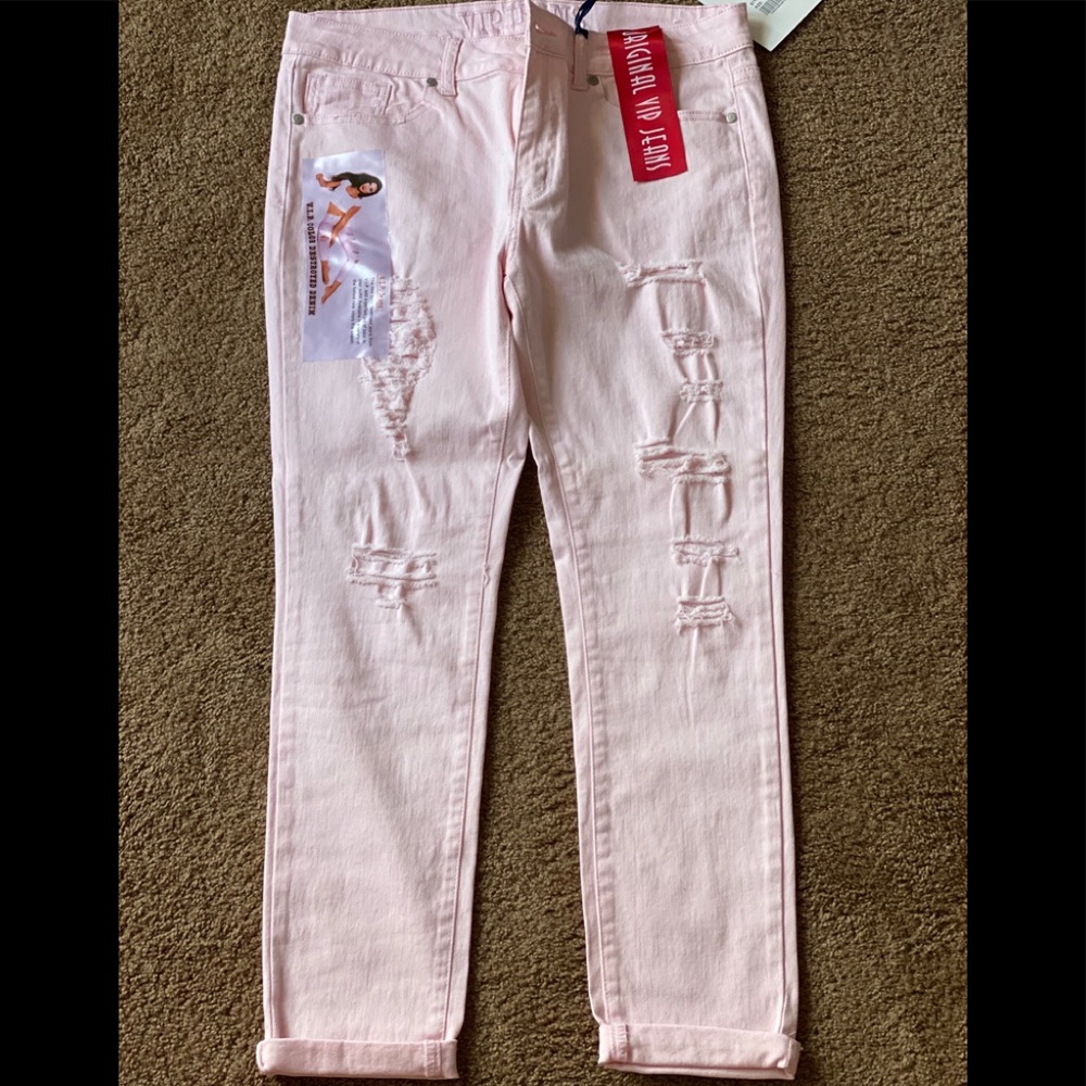 Pink capri ripped jeans